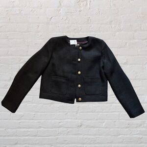 💕 🆕 JCrew black collarless textured fabric gold button blazer with pockets